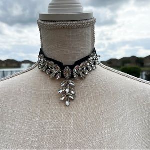 Crystal Embellished Black Velvet Choker Necklace